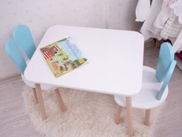Woody Fashion Kid's Table Set Bunny Two Chair Set - Baby Blue, White