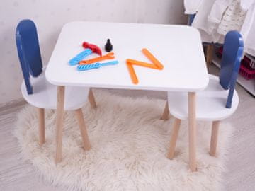 Woody Fashion Kid's Table Set Bunny Two Chair Set - Blue, White