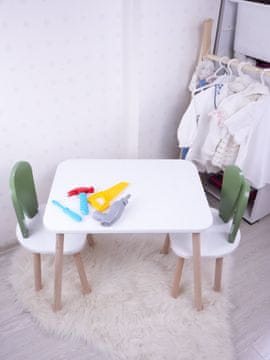 Woody Fashion Kid's Table Set Bunny Two Chair Set - Green, White