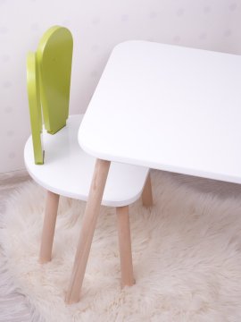 Woody Fashion Kid's Table Set Bunny Two Chair Set - Pistachio Green, White