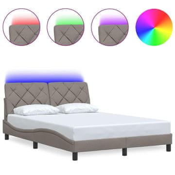 Vidaxl Posteljni okvir z LED brez vzmetnice taupe 120x200 cm blago