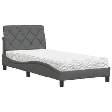 Vidaxl Postelja z vzmetnico temno siva 90x190 cm blago