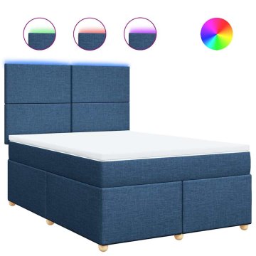 Vidaxl Box spring postelja z vzmetnico modra 140x190 cm blago