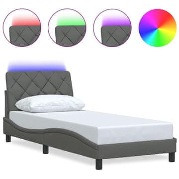 Vidaxl Posteljni okvir z LED brez vzmetnice temno siv 90x200 cm blago