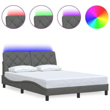 Vidaxl Posteljni okvir z LED brez vzmetnice temno siv 140x190 cm blago