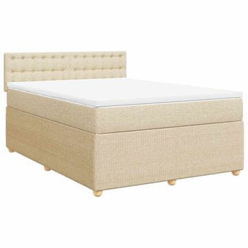 Vidaxl Box spring postelja z vzmetnico krem 140x190 cm blago
