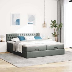 Vidaxl Otomanski posteljni okvir z vzmetnicami siv 180x200 cm blago