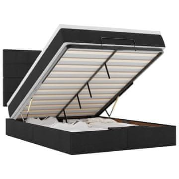 Vidaxl Otomanska postelja z vzmetnico &amp; LEDs črna 140x190 cm