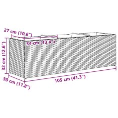 Vidaxl Vrtna korita s 3 lonci 2 kosa rjava 105x30x32 cm poli ratan
