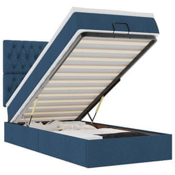 Vidaxl Otomanska postelja z vzmetnico moder 100x200 cm blago