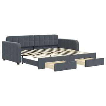 Vidaxl Izvlečna dnevna postelja s predali temno siva 90x190 cm žamet