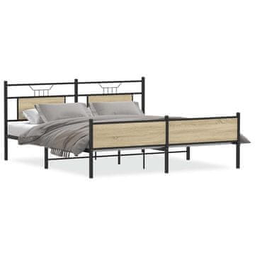 Vidaxl Kovinski posteljni okvir brez vzmetnice sonoma hrast 180x200 cm