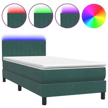 Vidaxl Box spring postelja z vzmetnico LED temno zelena 80x220 cm žamet