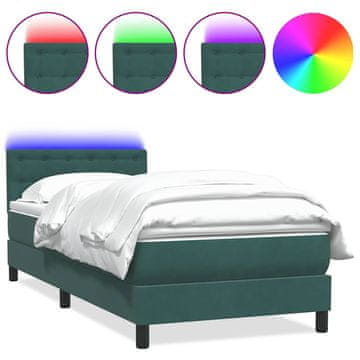 Vidaxl Box spring postelja z vzmetnico LED temno zelena 80x220 cm žamet