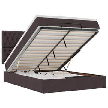 Vidaxl Otomanska postelja z vzmetnico &amp; LEDs rjav 140x190 cm blago