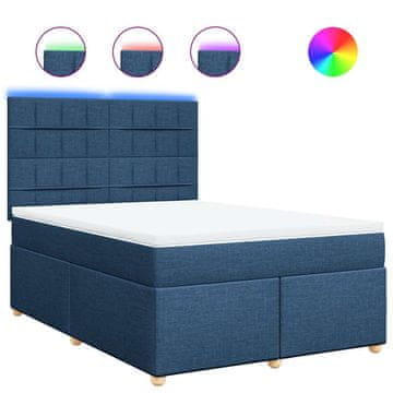 Vidaxl Box spring postelja z vzmetnico modra 140x190 cm blago