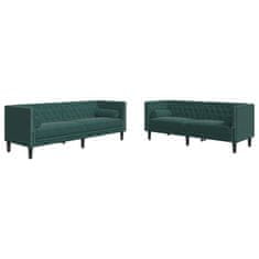 Vidaxl Komplet Chesterfield kavčev z vzglavniki 2-delna zelen žamet