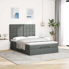 Vidaxl Otomanska postelja z vzmetnico siv 140x200 cm blago