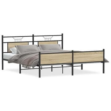 Vidaxl Kovinski posteljni okvir brez vzmetnice sonoma hrast 160x200 cm