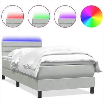 Vidaxl Box spring postelja z vzmetnico LED svetlo siva 80x220 cm žamet