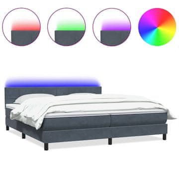 Vidaxl Box spring postelja z vzmetnico LED Temno siva 180x220 cm žamet