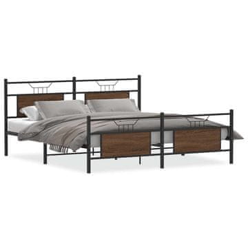 Vidaxl Kovinski posteljni okvir brez vzmetnice rjavi hrast 183x213 cm