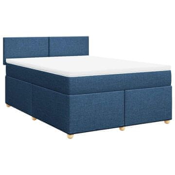 Vidaxl Box spring postelja z vzmetnico modra 140x190 cm blago