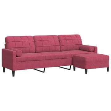 Vidaxl Kavč trosed s stolčkom za noge vinsko rdeč 210 cm žamet