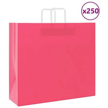 Vidaxl Papirnate vrečke 250 kosov z ročaji roza 54x15x49 cm