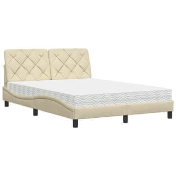 Vidaxl Postelja z vzmetnico krem 120x200 cm blago