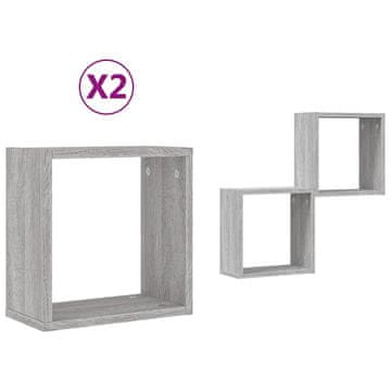 Vidaxl Stenske police kockaste 2 kosa sonoma sive 30x15x30 cm