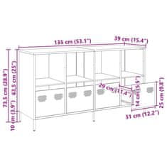 Vidaxl Komoda olivno zelena 135x39x73,5 cm hladno valjano jeklo