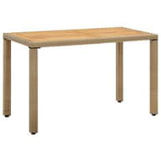 Vidaxl Vrtna miza bež 123x60x74 cm poli ratan in trden akacijev les