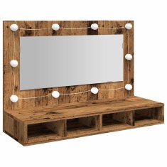 Vidaxl Zrcalna omarica z LED starim lesom 90x31,5x62 cm