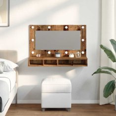 Vidaxl Zrcalna omarica z LED starim lesom 90x31,5x62 cm