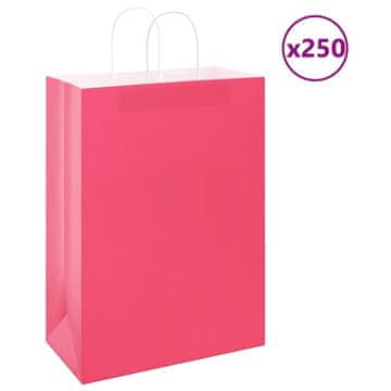 Vidaxl Papirnate vrečke 250 kosov z ročaji roza 32x17x44 cm
