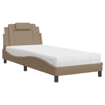 Vidaxl Postelja z vzmetnico Viana kapučino 80x200 cm umetno usnje