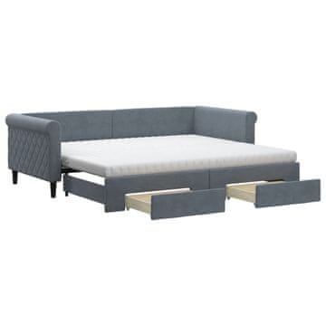 Vidaxl Izvlečna dnevna postelja s predali temno siva 90x200 cm žamet