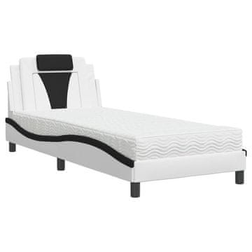Vidaxl Postelja z vzmetnico Viana bela in črna 90x190 cm umetno usnje