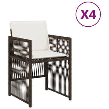 Vidaxl Vrtni stoli z blazinami 4 kosi rjav poli ratan