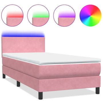 Vidaxl Box spring postelja z vzmetnico LED roza 80x220 cm žamet