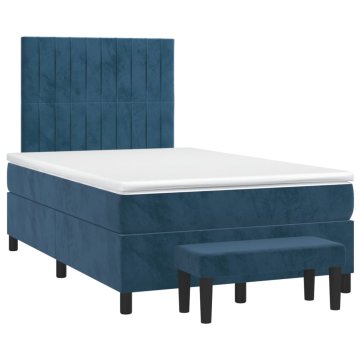 Vidaxl Box spring postelja z vzmetnico temno moder 120x190 cm žamet