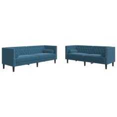 Vidaxl Komplet Chesterfield kavčev z vzglavniki 2-delna moder žamet