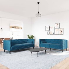 Vidaxl Komplet Chesterfield kavčev z vzglavniki 2-delna moder žamet
