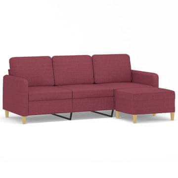 Vidaxl Kavč trosed s stolčkom za noge vinsko rdeč 180 cm blago