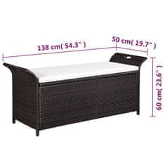 Vidaxl Klop za shranjevanje z blazino 138 cm poli ratan rjave barve