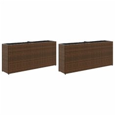 Vidaxl Vrtna korita z 2 loncema 2 kosa rjava 90x20x40 cm poli ratan
