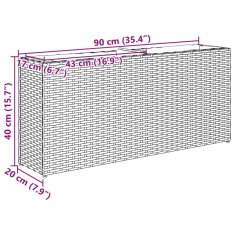 Vidaxl Vrtna korita z 2 loncema 2 kosa rjava 90x20x40 cm poli ratan