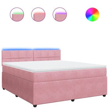 Vidaxl Box spring postelja z vzmetnico roza 180x200 cm žamet