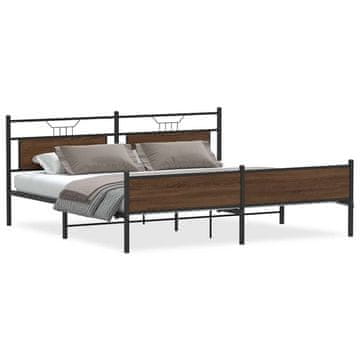 Vidaxl Kovinski posteljni okvir brez vzmetnice rjavi hrast 200x200 cm